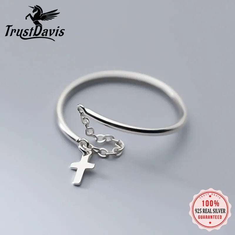 Cross Chain Ring Sizable For Women Wedding Party Fine S925 Jewelry Gift DB1082