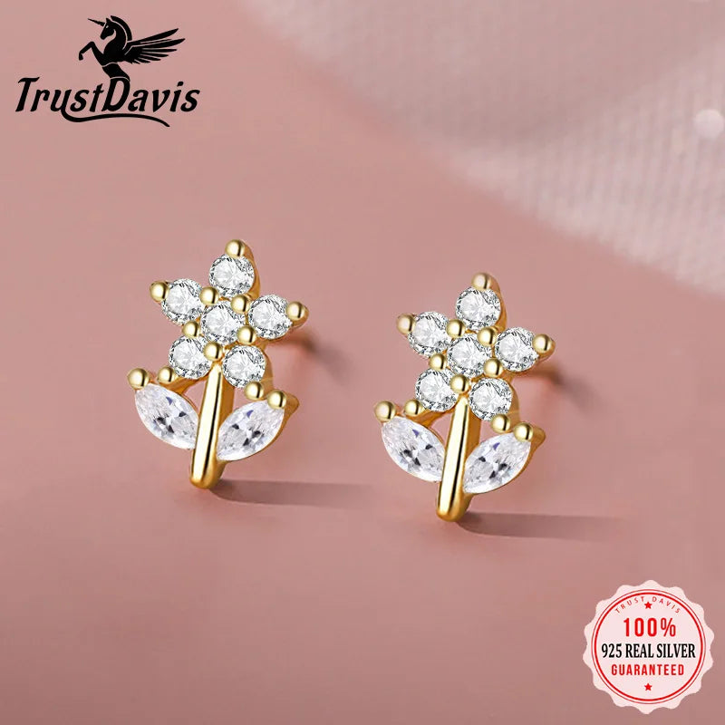 Trustdavis Kids Tiny Real 925 Sterling Silver Sweet Flower Stud Earrings for Sweet Women Girls Fine S925 Jewelry DS3899