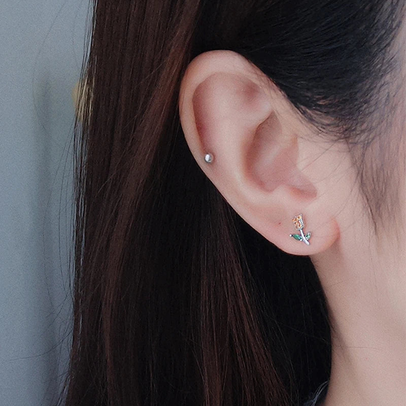 TrustDavis Real 925 Sterling Silver Sweet Light Luxury Rose Stud Earrings for Women Children Baby Minimalist Jewelry DA3233