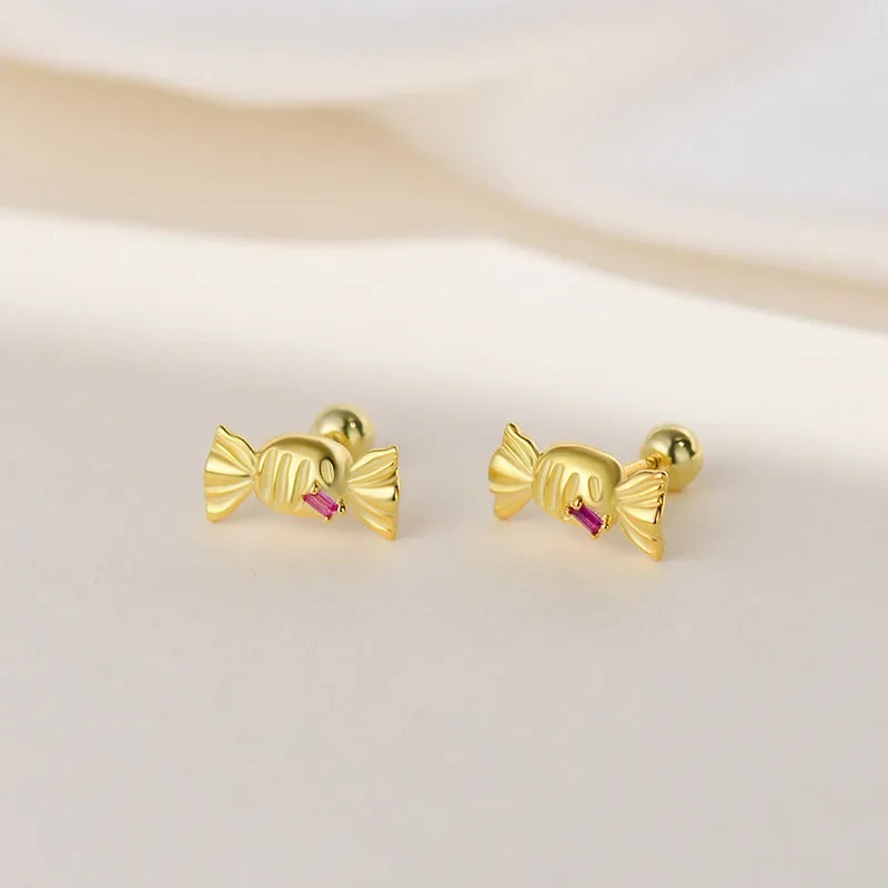 Real 925 Sterling Silver Simple Sweets Candy Stud Earrings DS4440
