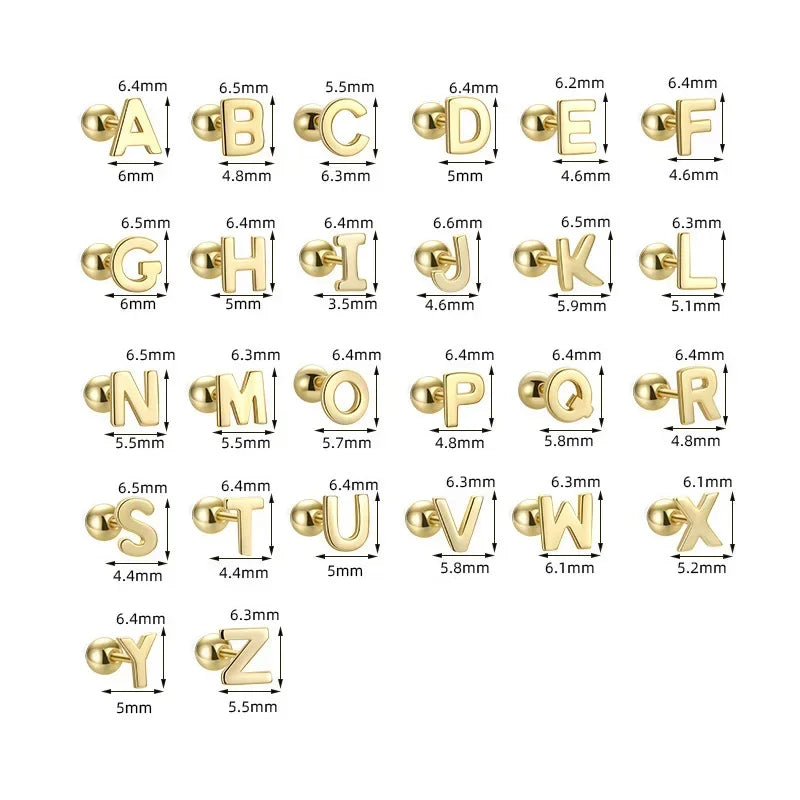 TrustDavis Real 925 Sterling Silver Stud Earrings 26 Letter CZ Screw Beads For Women Children Baby Minimalist Jewelry DA2559