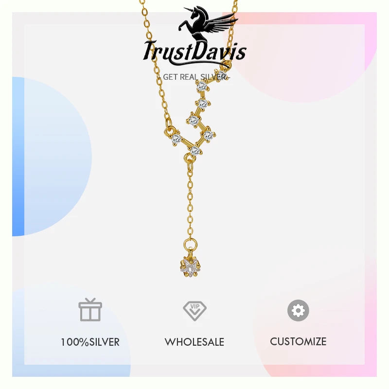 TrustDavis 925 Sterling Silver Women's Fashion Sweet Big Dipper Tassel Necklace for Women Girls Jewelry Gift DS4274