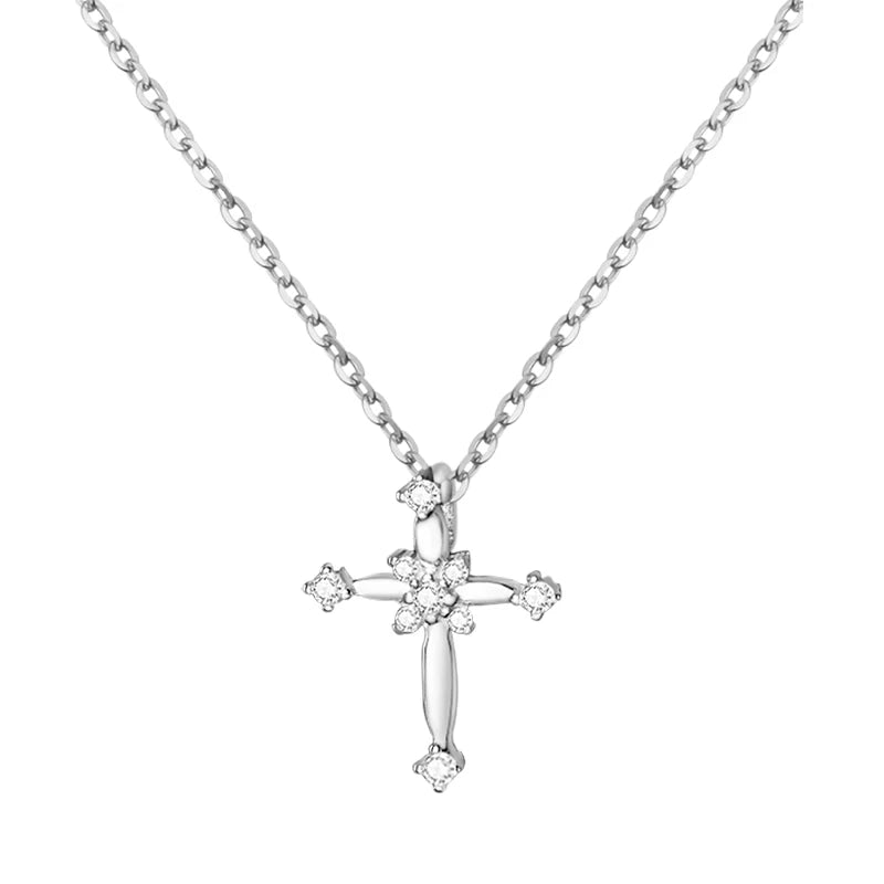TrustDavis Real 925 Sterling Silver Fashion Sweet CZ Cross Pendant Necklace For Women Wedding Anniversary Jewelry DS3471