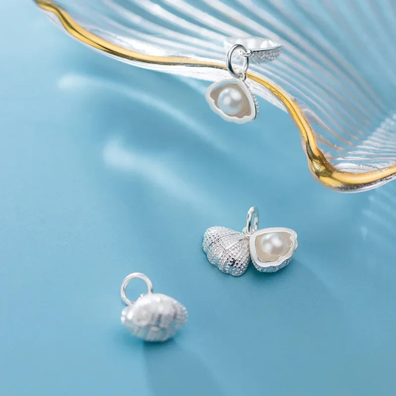 TrustDavis Fashion Real 925 Sterling Silver Shell Synthesis Pearl Charms Pendant DIY Accessories Fine Jewelry Wholesale HY241