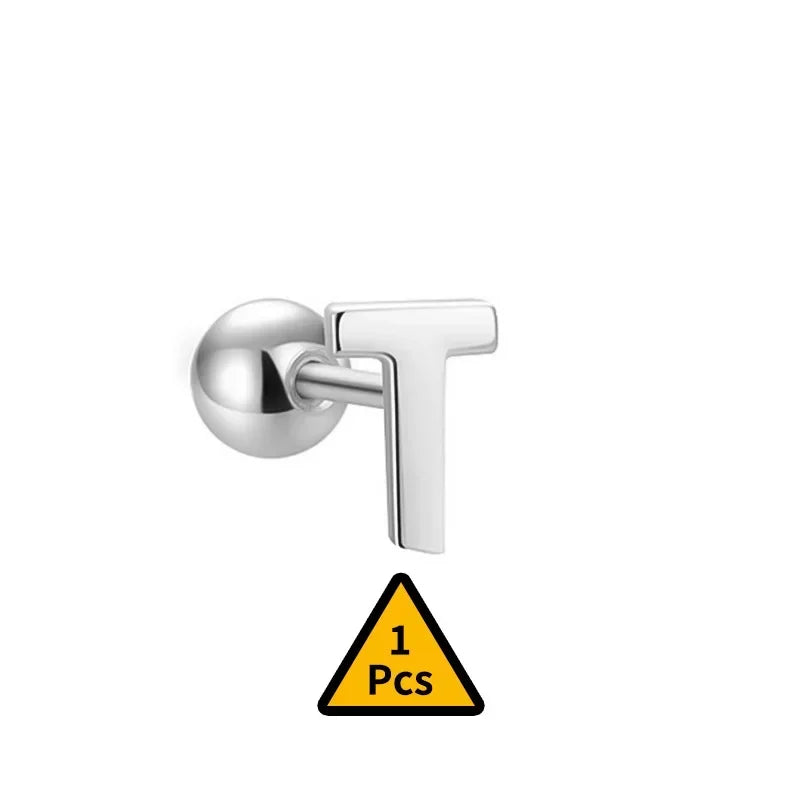 TrustDavis Real 925 Sterling Silver Stud Earrings 26 Letter CZ Screw Beads For Women Children Baby Minimalist Jewelry DA2559