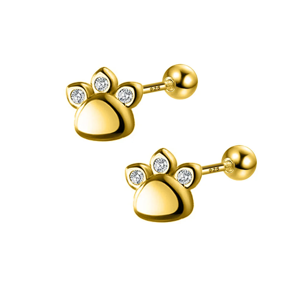 TrustDavis Real 925 Sterling Silver Fashion Sweet Cat's Paw CZ Screw Stud Earrings For Women Wedding Party Fine Jewelry DB1138