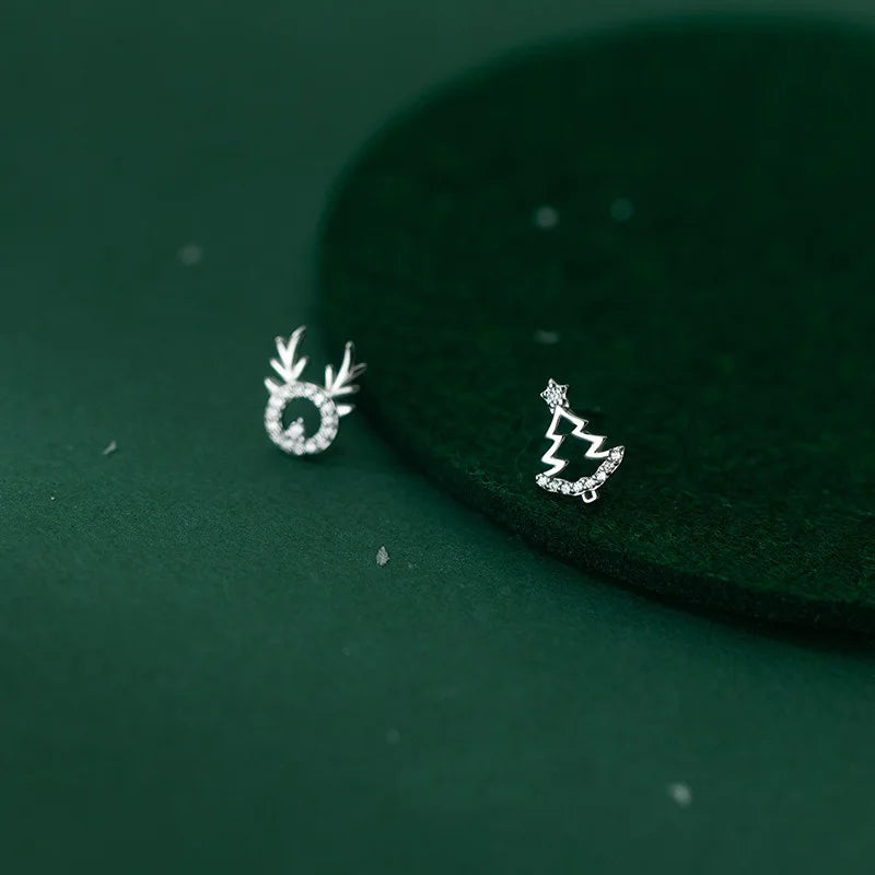 TrustDavis Real 925 Sterling Silver Fashion Fine Elk Asymmetric Christmas Tree Stud Earrings for Women Jewelry DB161
