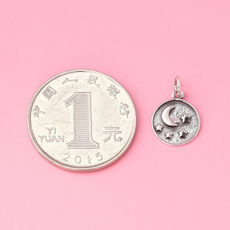 TrustDavis New Fashion Real 925 Sterling Silver Little Retro Star Moon Round Pendant Handmade DIY Accessories Wholesale DZ1666