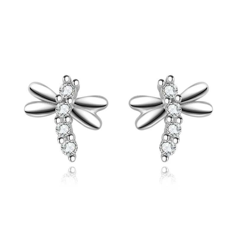 TrustDavis Real 925 Sterling Silver Insect Dragonfly CZ Screw Stud Earrings For Women Girls Fashion Fine Jewelry Gift DS4619
