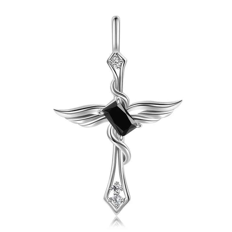 TrustDavis Real 925 Sterling Silver Women's Birthday Necklace Angel Wing Cross Necklace for Women Birthday Gift Jewelry DS4213