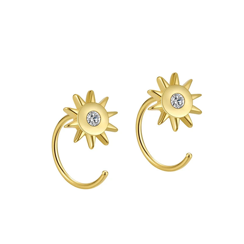TrustDavis 925 Sterling Silver Women's Fashion Simple Sun Single Zirconia Stud Earrings for Women Girls Jewelry Gift DS4287