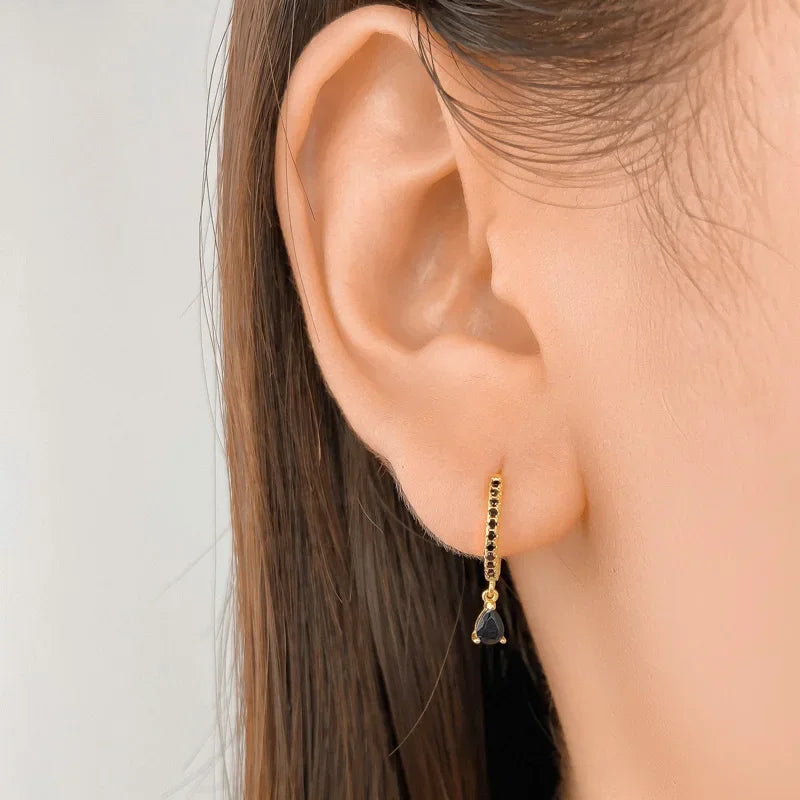 TrustDavis Real 925 Sterling Silver Geometric Water Drop Pendant Charm Hoop Earrings For Women Punk Rock Simple Jewelry DA2654