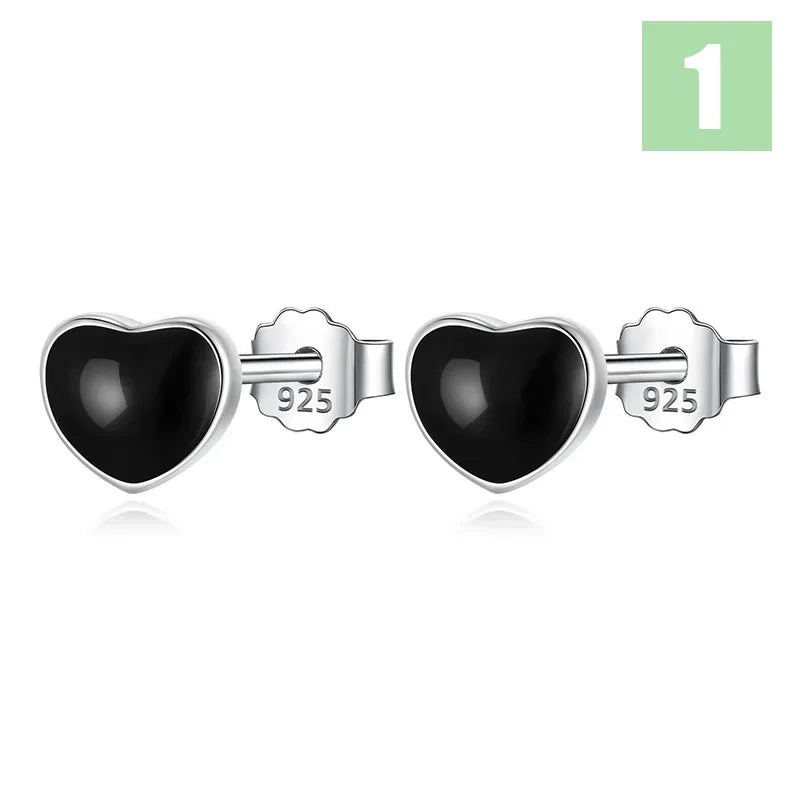 TrustDavis Real 925 Sterling Silver Black Star Square Heart Triangle Round Stud Earrings For Daughter Girls Birthday Gift DT14