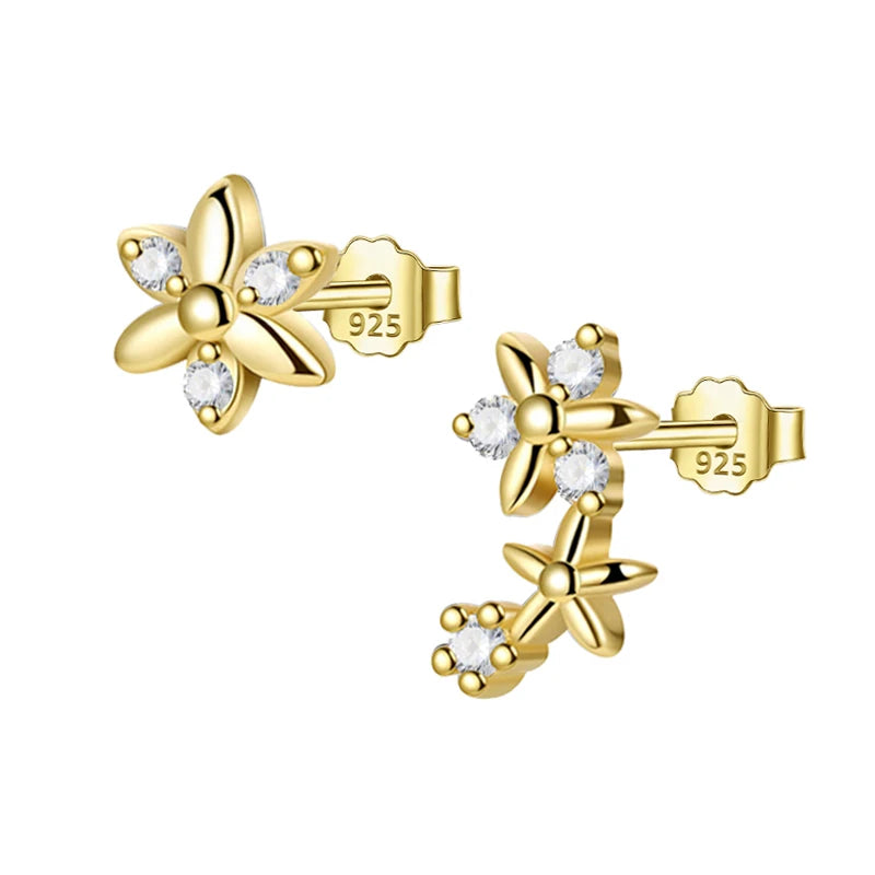 Trustdavis Real 925 Sterling Silver Asymmetrical Flowers Stud Earrings Women Girls Daughter Birthday Party Gift Jewelry DS4426