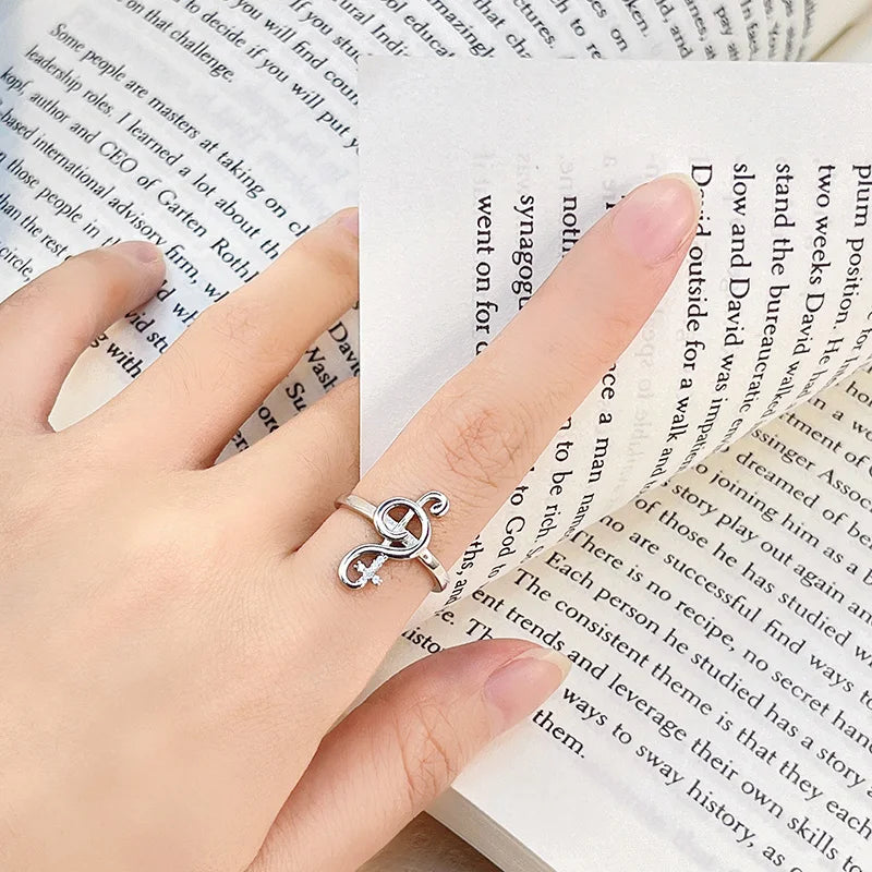 TrustDavis Silver Ring Sweet Music Notes 9825 Sterling Silver Cocktail Opening Ring for Women Gril Party Fine Jewelry DF2126