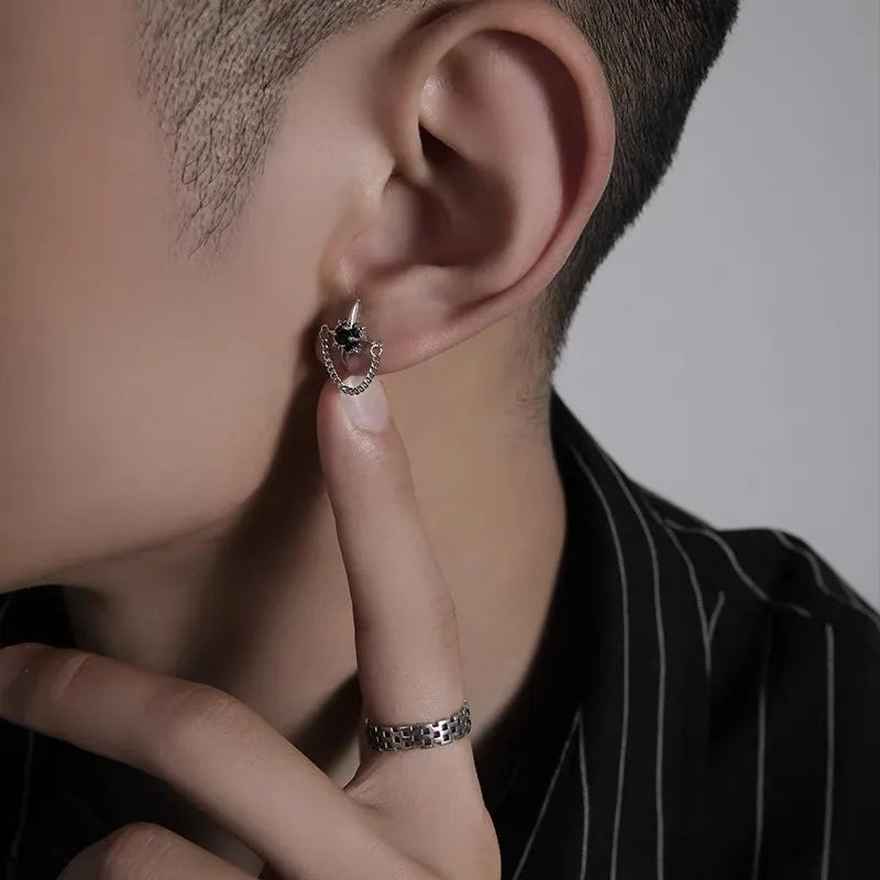 TrustDavis Punk Men 925 Sterling Silver Fashion Retro Drop Earring for Men Sterling Silver Jewelry Gift for Him DS4162