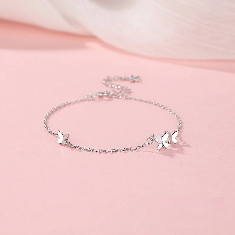 TrustDavis 100% 925 Sterling Silver Fashion Women's Jewelry Double Layer Butterfly Bracelet For Wife Best Firend Gift DS4183