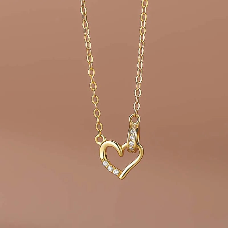 TrustDavis Real 925 Sterling Silver Necklace Romantic Heart CZ Pendant for Women Daughter Birthday Gift Fine Jewelry DA4170