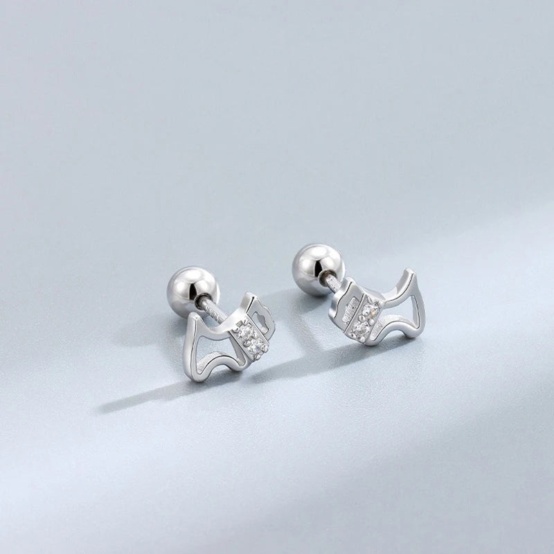 TrustDavis 925 Sterling Silver Women's Stud Earring Fashion Simple Zircon Dog Screw Earrings for Women Girls Jewelry Gift DS4298