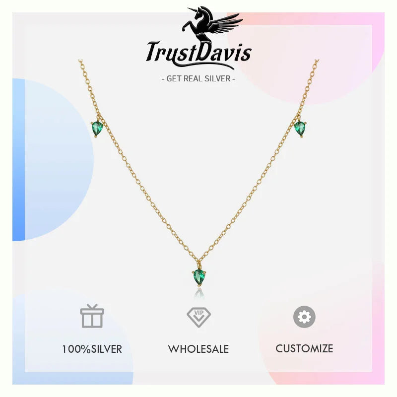 Leaf-shaped Emerald Zircon Stacked Necklace DS4897