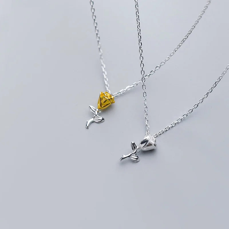 TrustDavis Real 925 Sterling Silver Sweet Elegant Rose Flower Clavicle Necklace For Women Wedding Valentine's Day Jewelry DB292