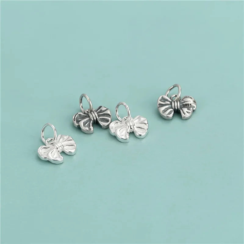 TrustDavis Real 925 Sterling Silver Sweet Bow Knot Pendant Handmade DIY FIT Necklace Bracelet Accessories Fine Jewelry DZ622