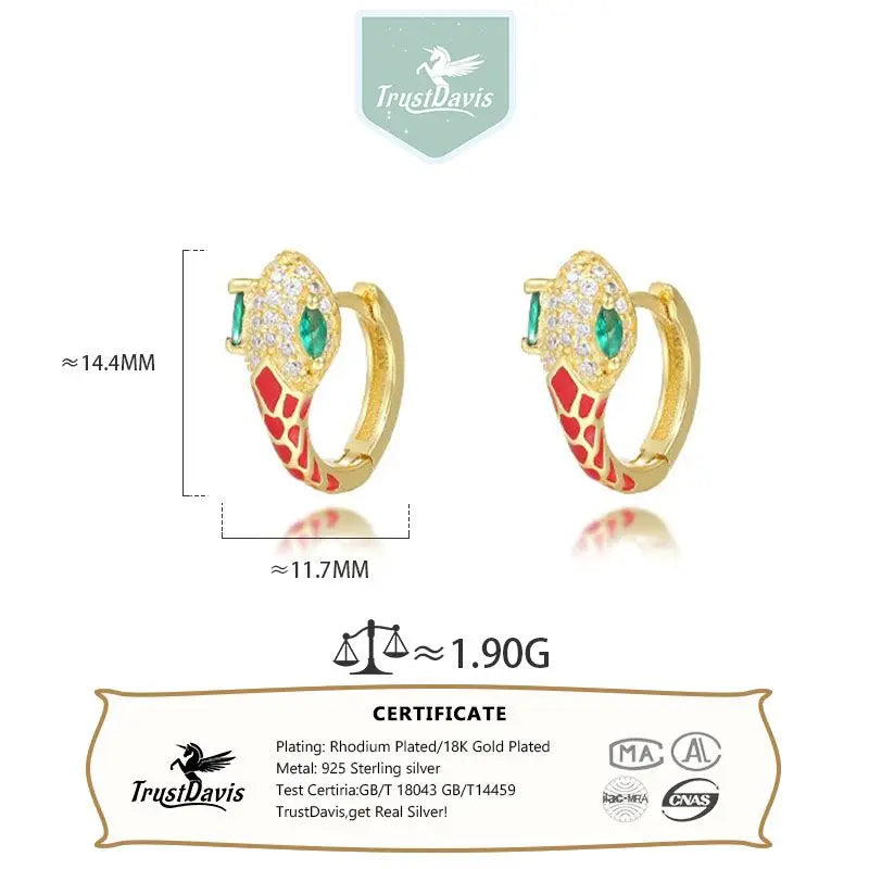 TrustDavis Real 925 Sterling Silver Fashion Chinese Zodiac Fork Hoop Earrings for Women Wedding Valentine's Day Jewelry DS4020