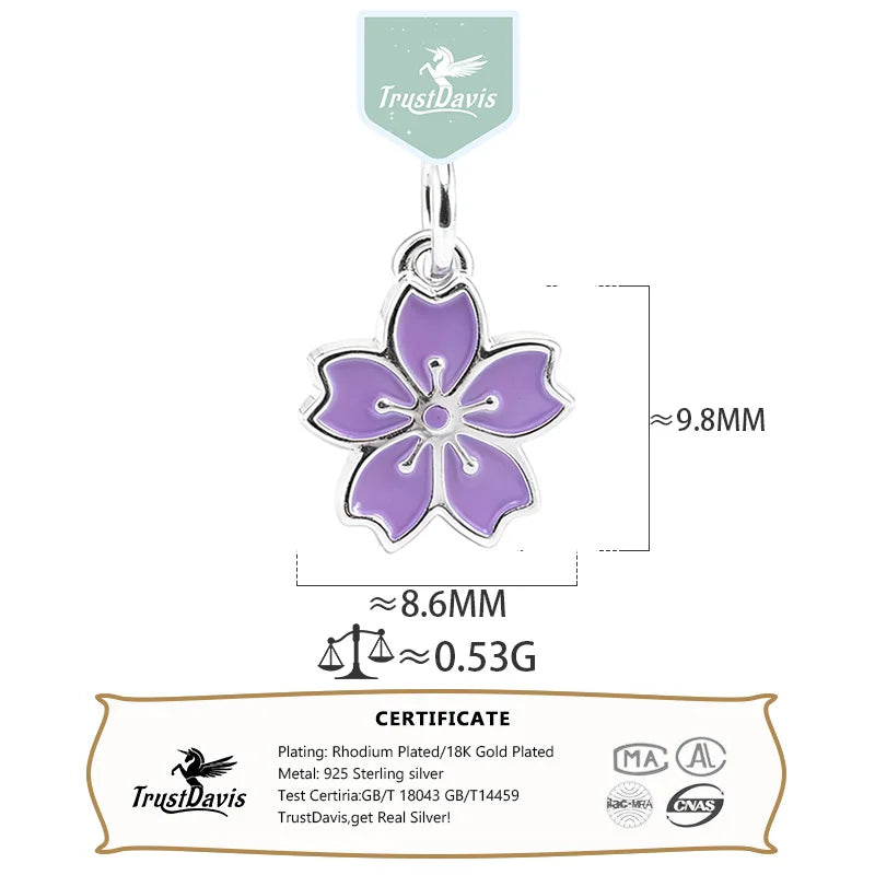 TrustDavis Real 925 Sterling Silver Glue Cherry Blossoms Romantic Flower Charm Pendant Handmade DIY Accessories Wholesale DZ1818