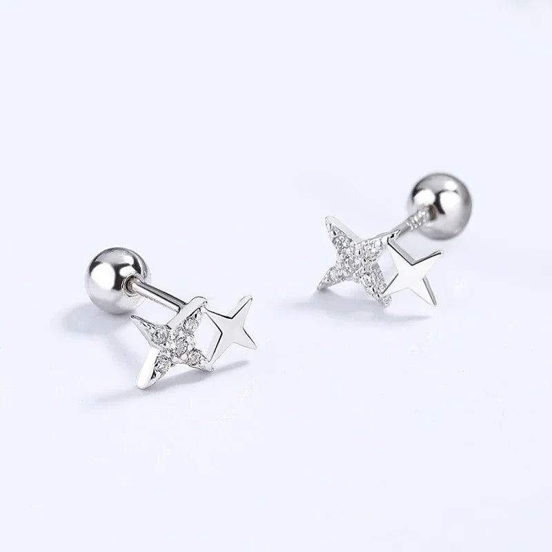 Star Shiny CZ Screw Stud Earrings DG0018