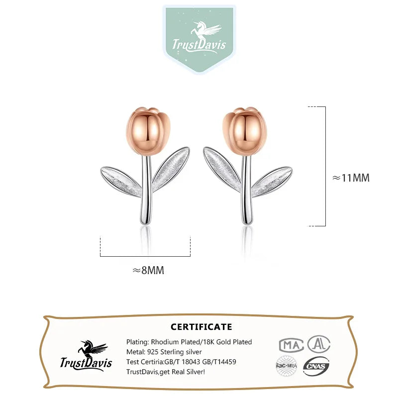 TrustDavis Real 925 Sterling Silver Fashion Flower Screw Stud Earrings For Women Wedding Fine Jewelry DA2500