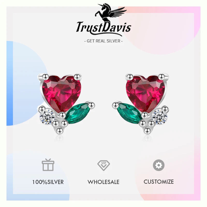 Red heart zircon Stud Earrings DS4025