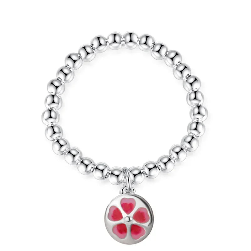 TrustDavis Minimalist Real 925 Sterling Silver Sweet Beads Red Heart Elastic Rings For Women Wedding Party S925 Jewelry DA1376