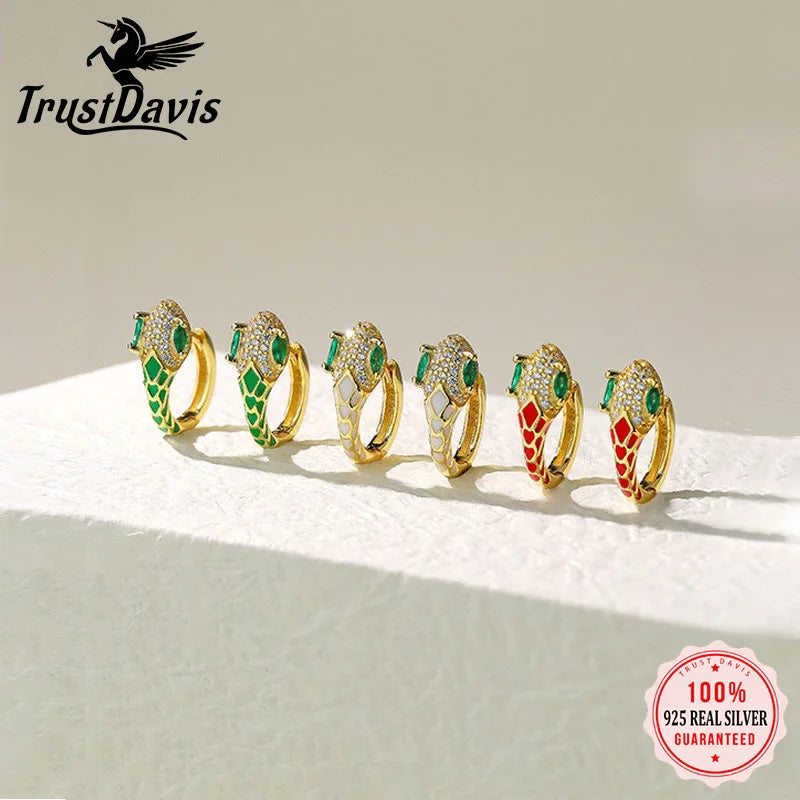 TrustDavis Real 925 Sterling Silver Fashion Chinese Zodiac Fork Hoop Earrings for Women Wedding Valentine's Day Jewelry DS4020