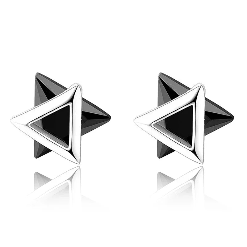 TrustDavis Genuine 925 Sterling Silver White Black Triangle Zircon Stud Earrings For Women Wedding Silver 925 Jewelry DS533
