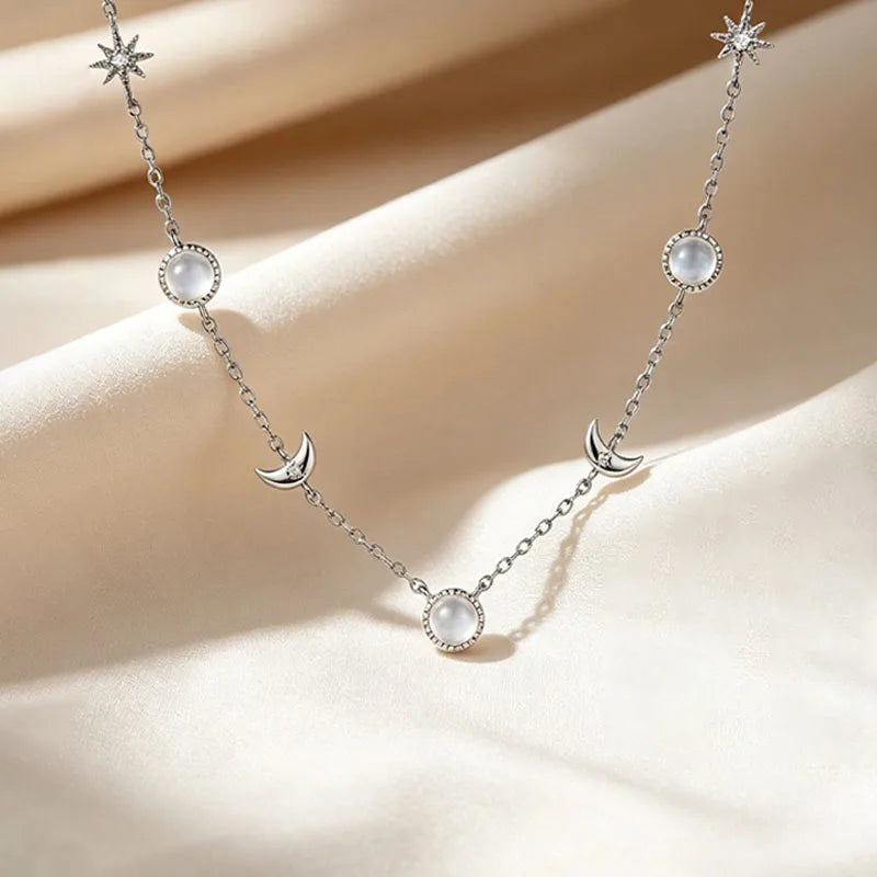 Sun Moon Star Moonstone Necklace DS4919
