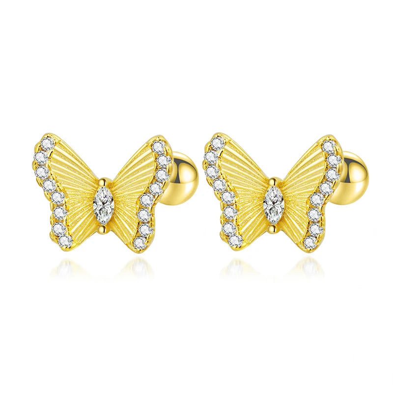 TrustDavis 2024 Real 925 Sterling Silver Sweet Butterfly Zircon Screw Stud Earrings For Daughter Girls Fine Jewelry Gift DS4595