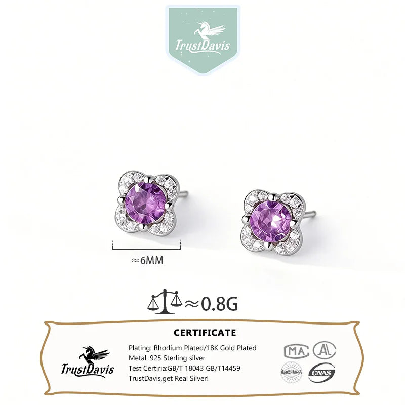 Purple Zircon Flower Silver Earrings DS4874