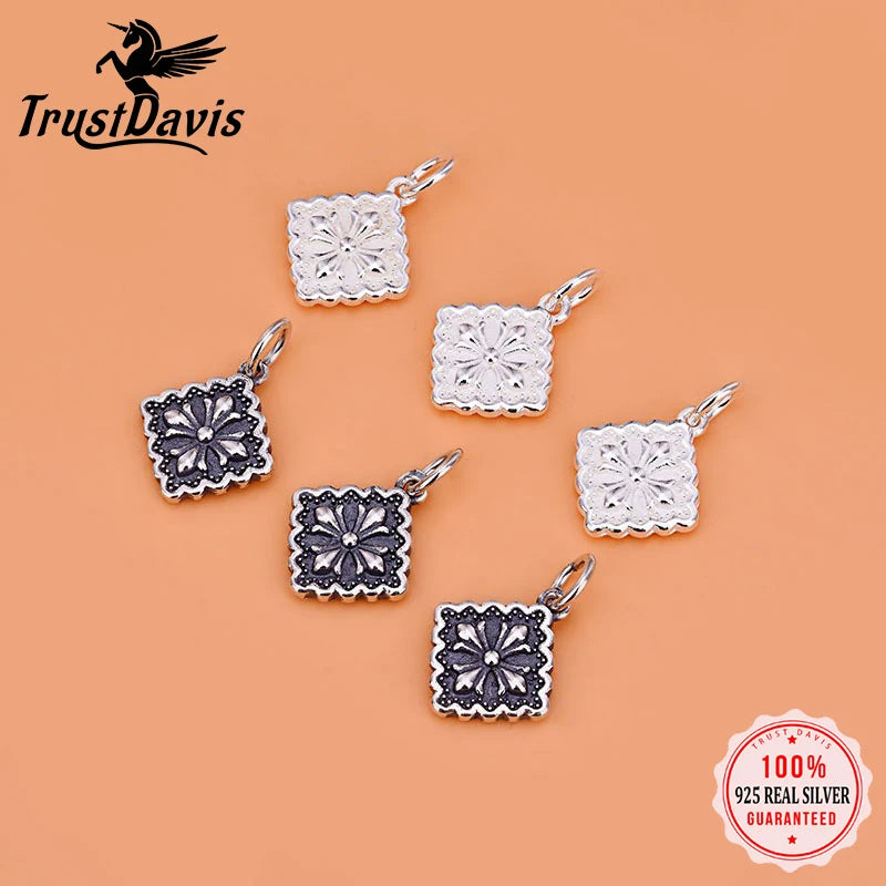 TrustDavis New Fashion Real 925 Sterling Silver Cross Square Pendant Handmade DIY Accessories Jewelry Wholesale DZ1731