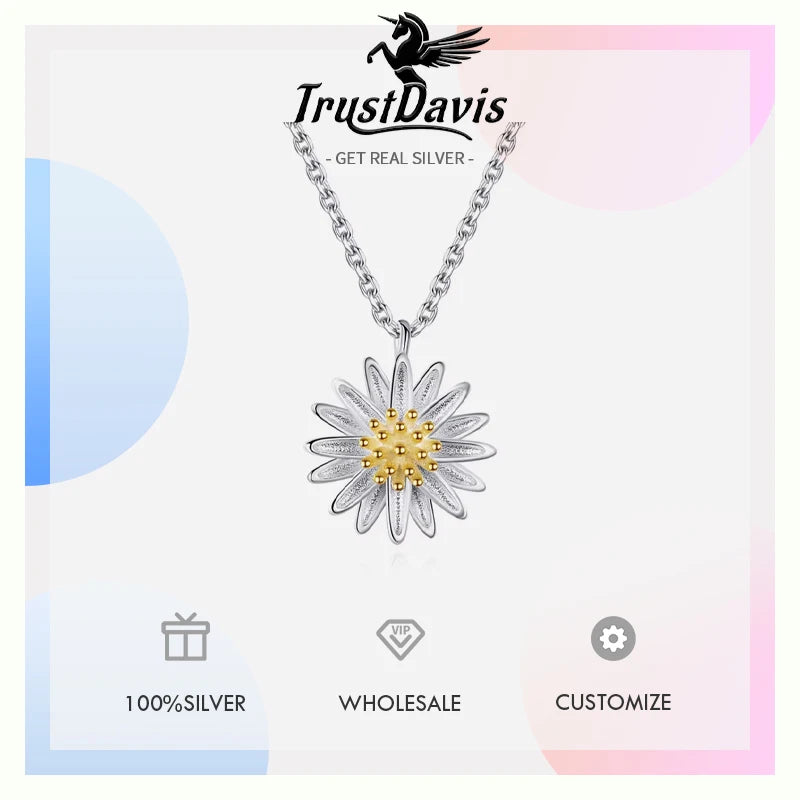 Trustdavis 925 Sterling Silver Chrysanthemum Earring Necklace Bracelet For Women Silver 925 Jewelry DA445