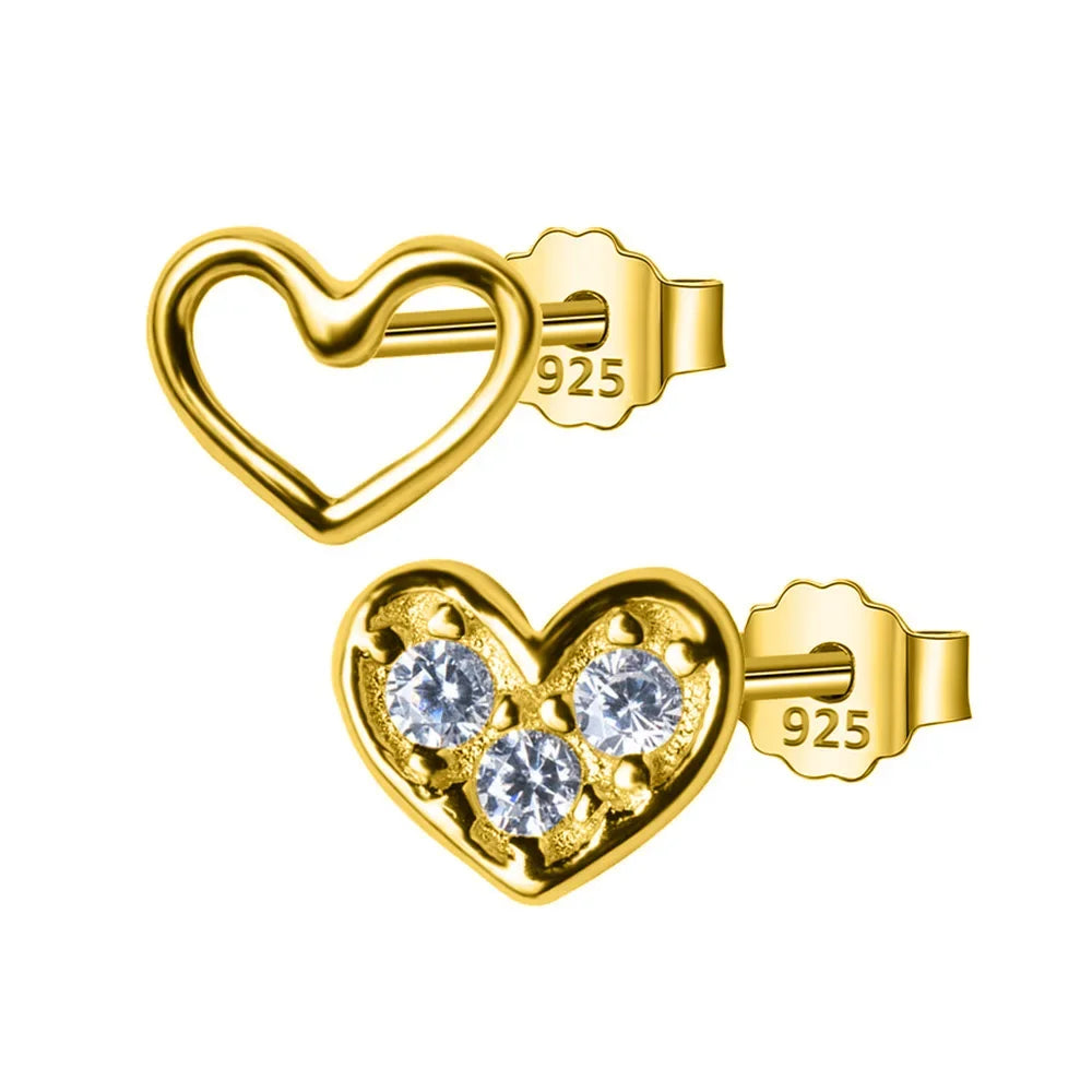 Heart With CZ Stud Earring Gift For Girls Kids Lady DS542