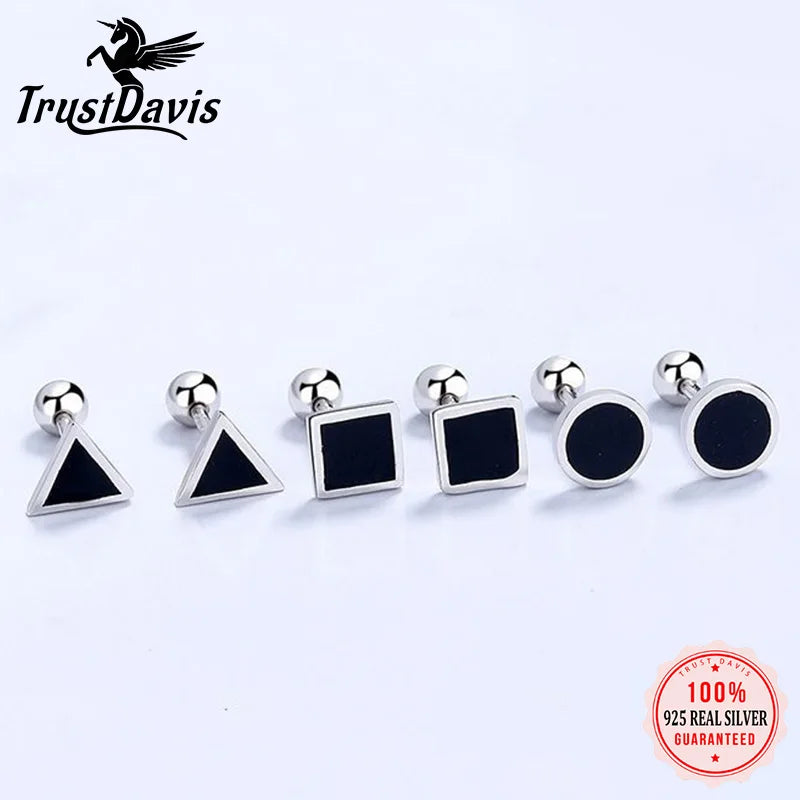 Black Glaze Round Square Triangle Screw Earring DA2205