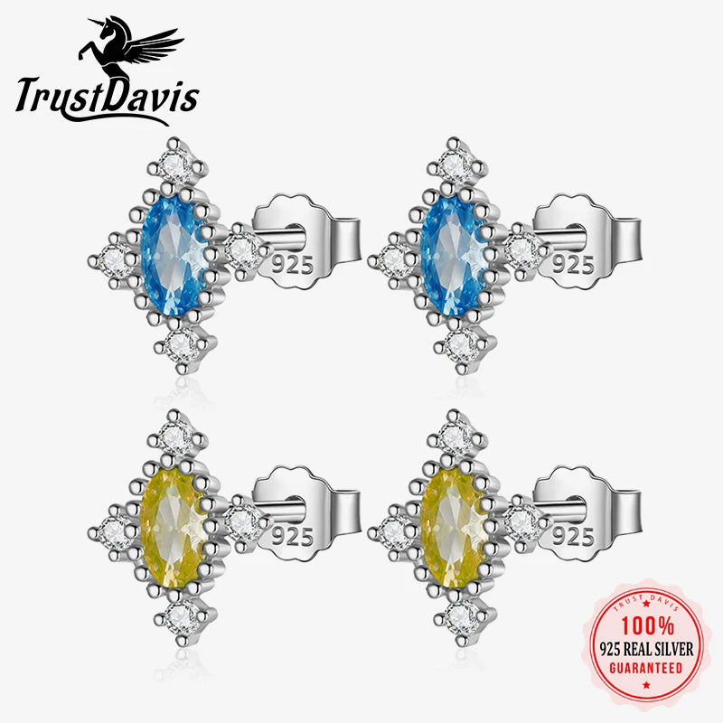 Trustdavis Real 925 Sterling Silver Sweet Geometry Zircon Stud Earrings for Women Wedding Party Fine S925 Jewelry DA3217