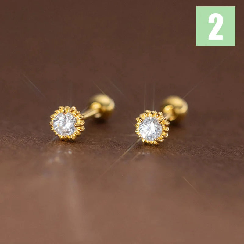 TrustDavis Genuine 925 Sterling Silver Classic White Zircon Threads Stud Earrings for Daughter Children Birthday Jewelry DS4464