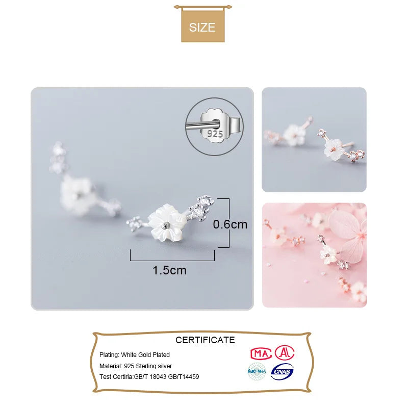 TrustDavis S925 Sterling Silver Fashion Sweet Shell Flower Shiny CZ Stud Earring For Women Wedding Party Birthday Present DS828