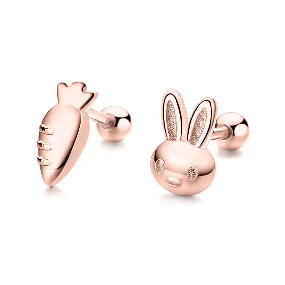 TrustDavis Real 925 Sterling Silver Cute Rabbit Radish Charm Stud Earrings for Kids Teen Girls Party Fine S925 Jewelry DS3586