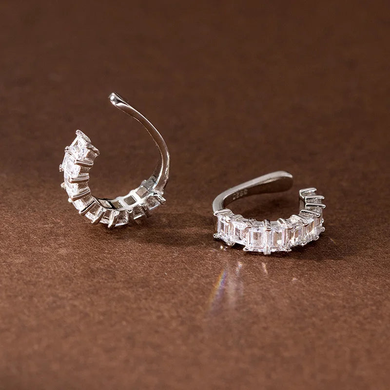 Trustdavis 2024 Real 925 Sterling Silver Zircon Temperament Clip Earrings for Women Daughter Birthday Party Gift Jewelry DS4459