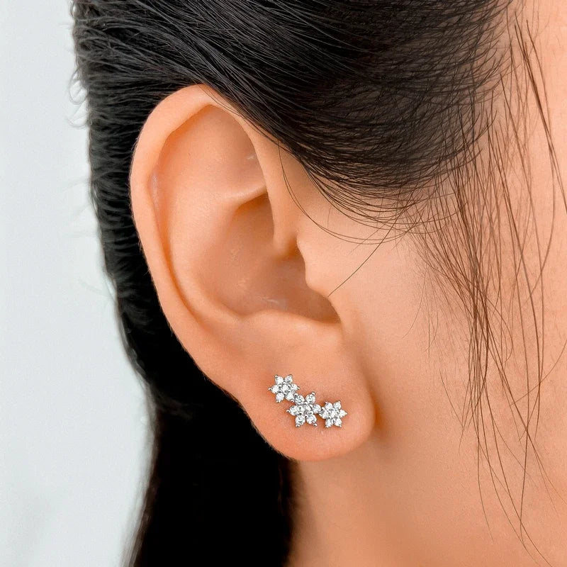 TrustDavis Real 925 Sterling Silver Earring 18K Gold Black CZ Earrings Jewelry Wedding Anniversary Party Gift DF058