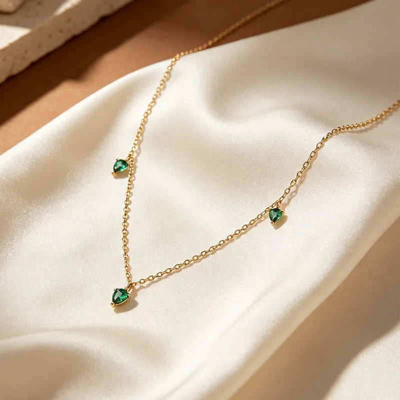 Leaf-shaped Emerald Zircon Stacked Necklace DS4897