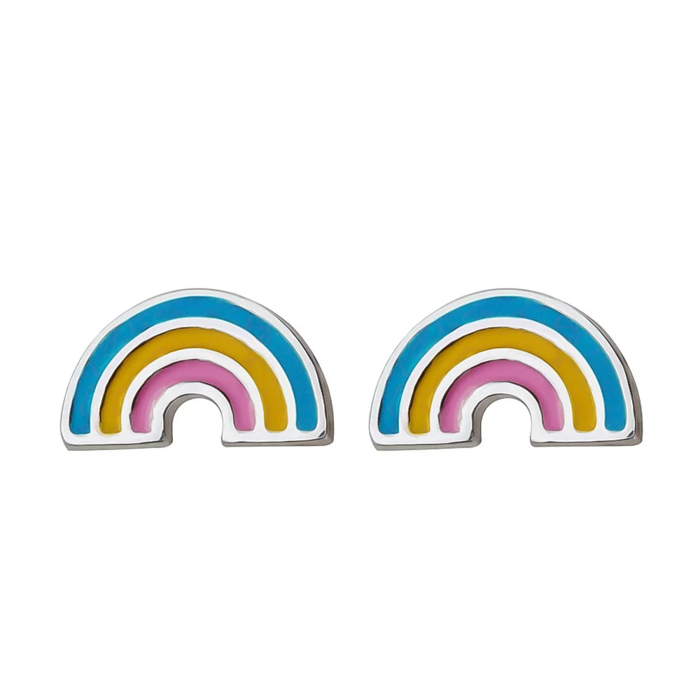 Trustdavis 100% 925 Solid Real Sterling Silver Asymmetric Rainbow Unicorn Stud Earring For Women Girl Fine Jewelry Brincos ZH131