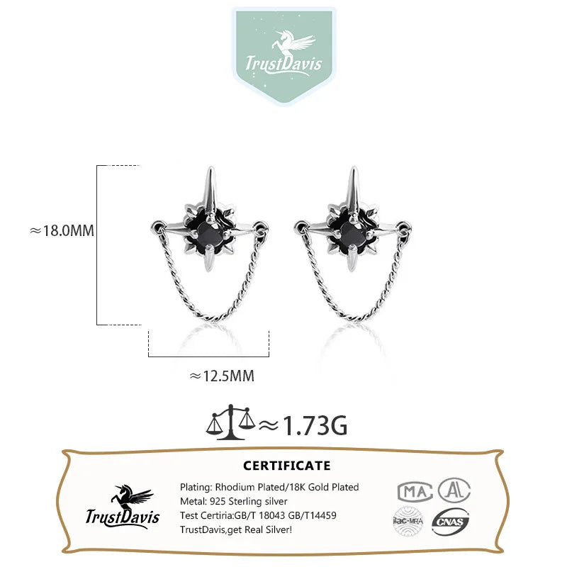 TrustDavis Punk Men 925 Sterling Silver Fashion Retro Drop Earring for Men Sterling Silver Jewelry Gift for Him DS4162
